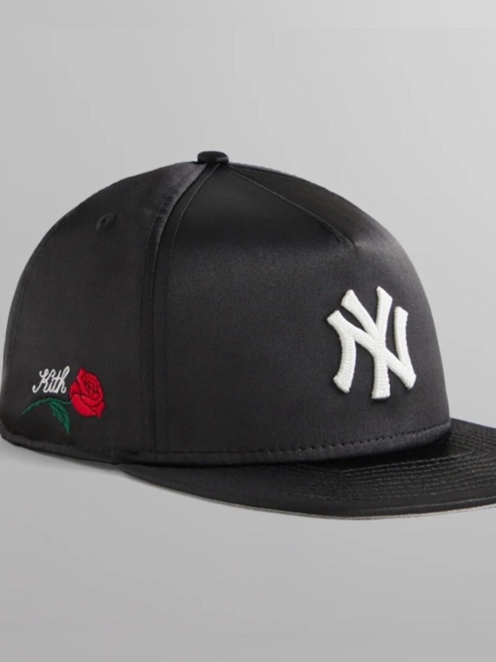 Kith NY Yankees 47 Brand Satin with Red Rose Embroidery Snapback Adjustable Cap